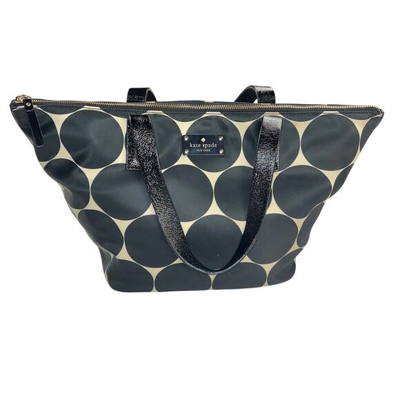 Kate Spade Deborah Dot Nylon Tote Satchel Handbag Black Cream Polka Dot - Picture 1 of 16